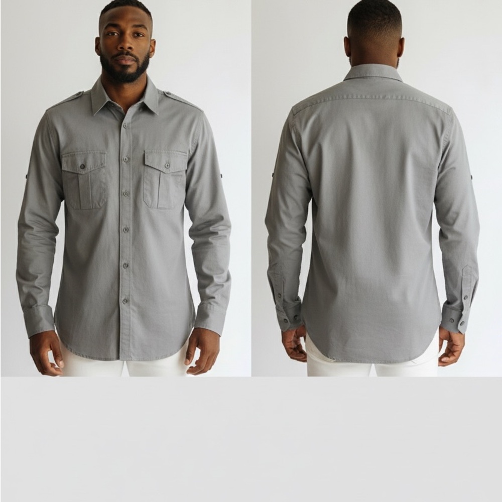 Express 1MX Men's Gray Button-Down Shirt Extra Slim Fit - LG 16-16.5